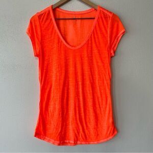 Athleta Bright Orange V-Neck Shirt - Size: Small